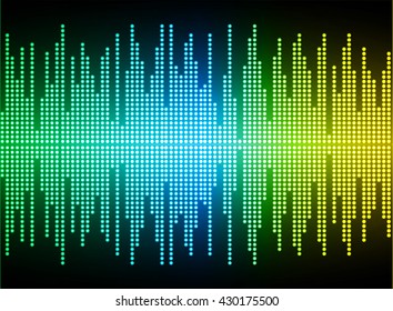 Sound waves oscillating dark green blue yellow light, Wave Abstract technology background. Vector wave.