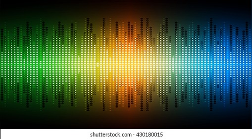 Sound waves oscillating dark green orange blue light, Wave Abstract technology background. Vector wave.