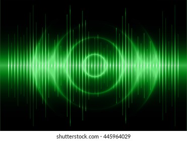 Sound waves oscillating dark green light, Abstract technology background. Vector.