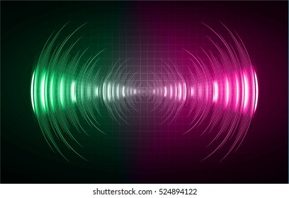 Sound waves oscillating dark green purple light, Abstract technology background. Vector.