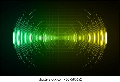 Sound waves oscillating dark green yellow light, Abstract technology background. Vector.