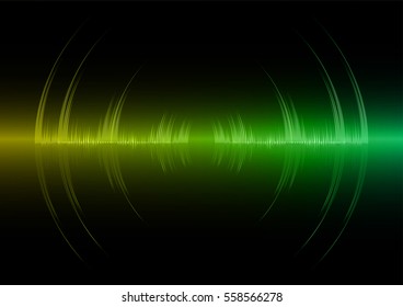 Sound waves oscillating dark green yellow light, Abstract technology background. Vector.