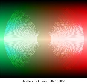 Sound waves oscillating dark green red light, Abstract technology background. Vector.