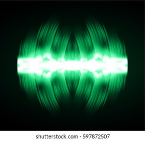 Sound waves oscillating dark green light, Abstract technology background. Vector.