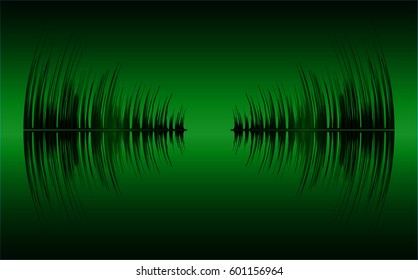 Sound waves oscillating dark green light, Abstract technology background. Vector