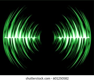 Sound waves oscillating dark green light, Abstract technology background. Vector.
