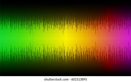 Sound waves oscillating dark green yellow purple light, Abstract technology background. Vector.