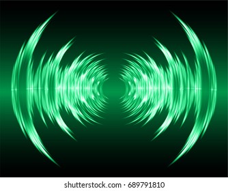 Sound waves oscillating dark green light, Abstract technology background. Vector.