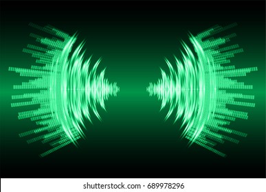 Sound waves oscillating dark green light, Abstract technology background. Vector.