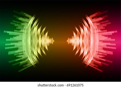 Sound waves oscillating dark green orange pink light, Abstract technology background. Vector.