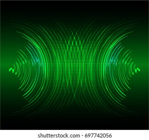 Sound waves oscillating dark green light, Abstract technology background. Vector.