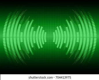 Sound waves oscillating dark green light, Abstract technology background. Vector.