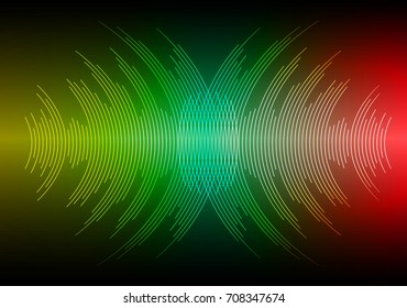 Sound waves oscillating dark green yellow red light, Abstract technology background. Vector.