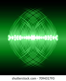 Sound waves oscillating dark green light, Abstract technology background. Vector.