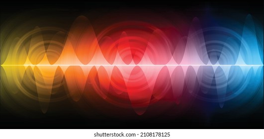 Sound waves oscillating dark light. vector