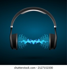 Sound waves oscillating dark light. earphone