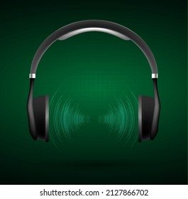 ondas sonoras oscilando la luz oscura. vector de auriculares