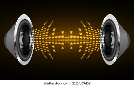 Sound waves oscillating dark light. earphone vector