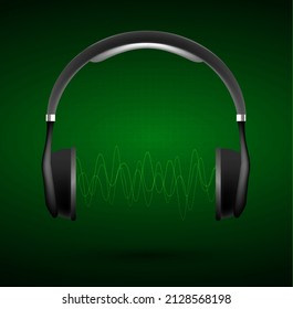 Sound waves oscillating dark light. earphone vector