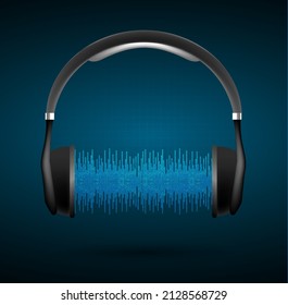 ondas sonoras oscilando la luz oscura. vector de auriculares