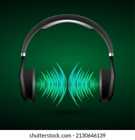 ondas sonoras oscilando la luz oscura. vector de auriculares