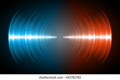 Sound waves oscillating dark orange blue light, Wave Abstract technology background. Vector wave.