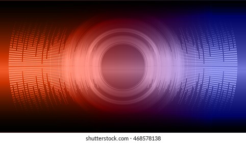 Sound waves oscillating dark orange blue light, Abstract technology background. Vector.