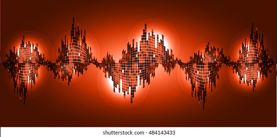 Sound waves oscillating dark orange light, Abstract technology background. Vector.