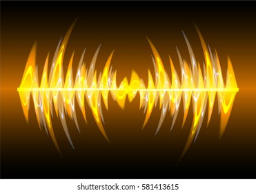 Sound waves oscillating dark orange light, Abstract technology background. Vector.