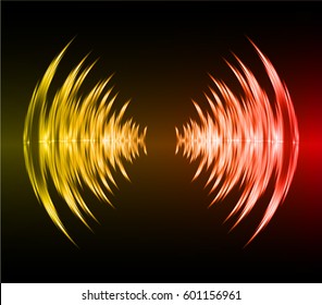 Sound waves oscillating dark orange red light, Abstract technology background. Vector