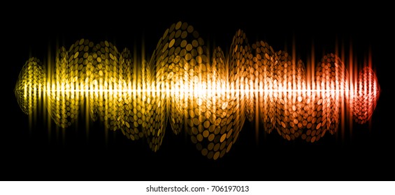 Sound waves oscillating dark orange red light, Abstract technology background. Vector.