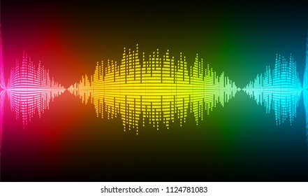 Sound waves oscillating dark pink yellow blue light, Abstract technology background. Vector.