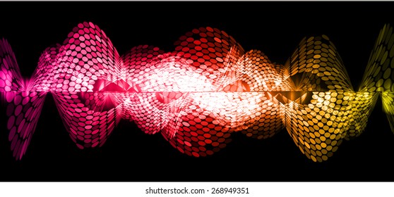 Sound waves oscillating dark pink red yellow light, Abstract technology background. Vector.