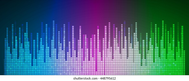 Sound waves oscillating dark pink green blue light, Abstract technology background. Vector.
