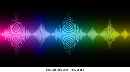 Sound waves oscillating dark pink yellow blue light, Abstract technology background. Vector.