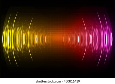 Sound waves oscillating dark purple yellow light, Wave Abstract technology background. Vector wave.