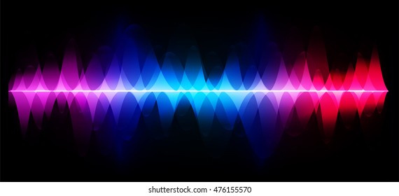 Sound waves oscillating dark purple pink blue light, Abstract technology background. Vector.