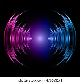 Sound waves oscillating dark purple blue light, Abstract technology background. Vector.
