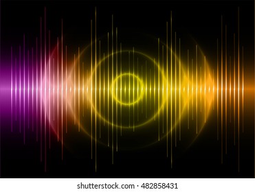 Sound waves oscillating dark purple yellow orange light, Abstract technology background. Vector.