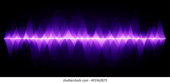 Sound waves oscillating dark purple light, Abstract technology background. Vector.