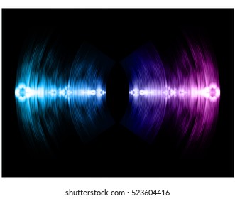 Sound waves oscillating dark purple blue light, Abstract technology background. Vector.