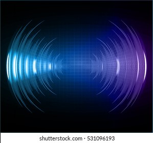 Sound waves oscillating dark purple blue light, Abstract technology background. Vector.