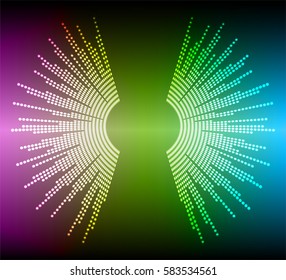 Sound waves oscillating dark purple green blue light, Abstract technology background. Vector.