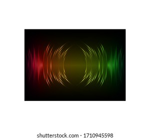 Sound waves oscillating dark red green light