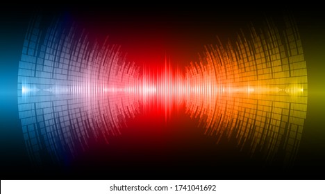 Sound waves oscillating dark red blue light