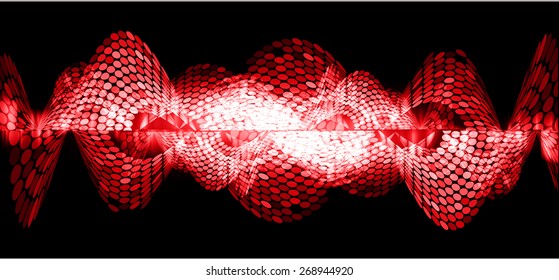Sound waves oscillating dark red light, Abstract technology background. Vector.
