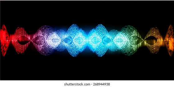 Sound waves oscillating dark red blue orange light, Abstract technology background. Vector.