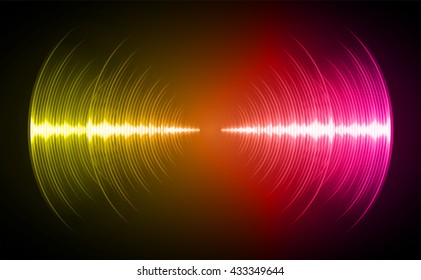 Sound waves oscillating dark red yellow pink light, Wave Abstract technology background. water wave. Vector