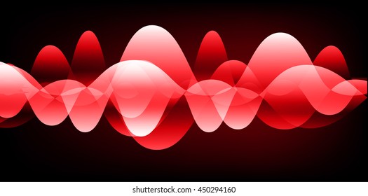 Sound waves oscillating dark red light, Abstract technology background. Vector.