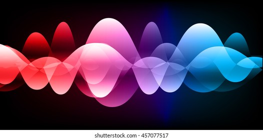 Sound waves oscillating dark red purple blue light, Abstract technology background. Vector.